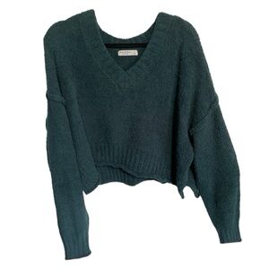 Juniors Teal Arizona Cropped V-neck Sweater